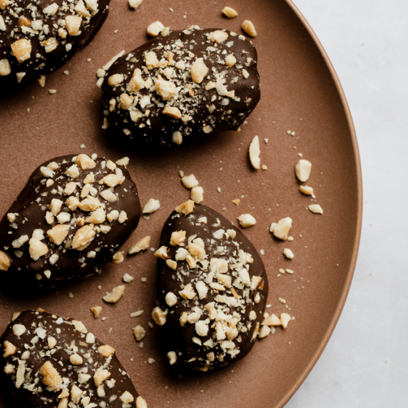 Date snickers arranged in an aesthetic plate