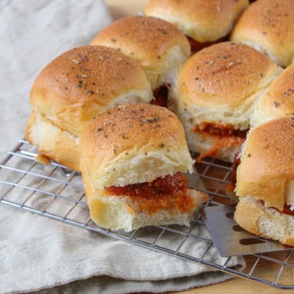 Italian meatball sliders on Hawaiian rolls.
