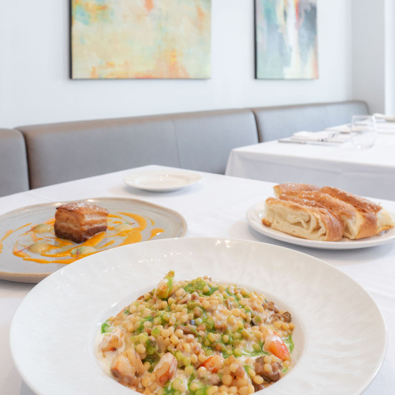Fregola with mushrooms and shrimp