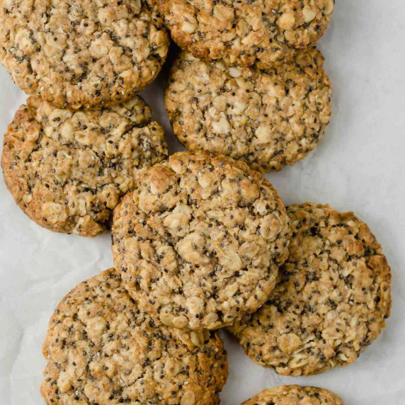 Lemon chia cookies on top of white baking paper.