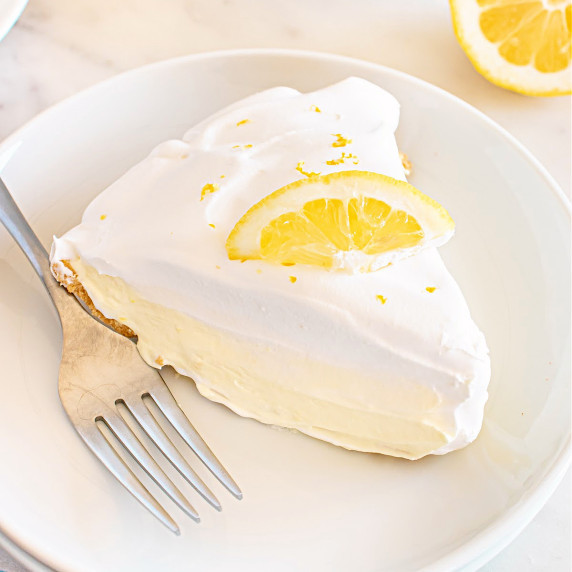 Slice of lemon ice box pie.