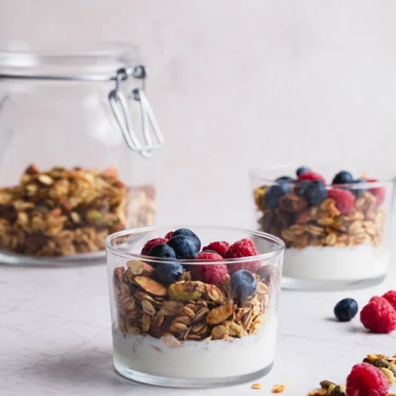 Lemon Pistachio granola arranged in a cup