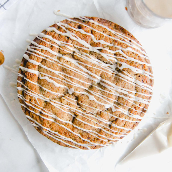 maple chai coffee cake on white background 
