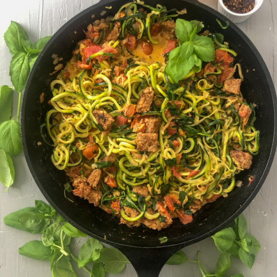 zucchini pasta in a pan