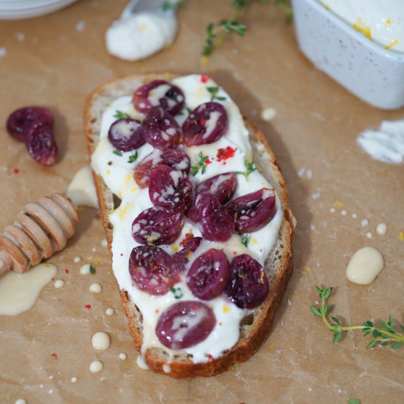 red roasted grape ricotta toast