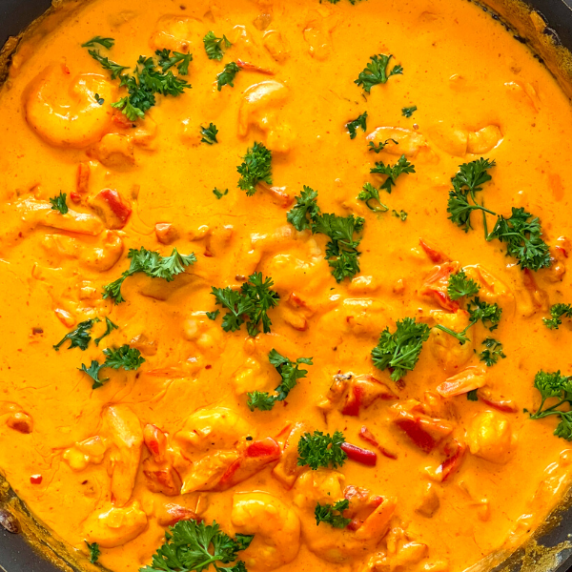 shrimp pumpkin sauce in pan