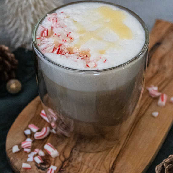peppermint white mocha on cutting board