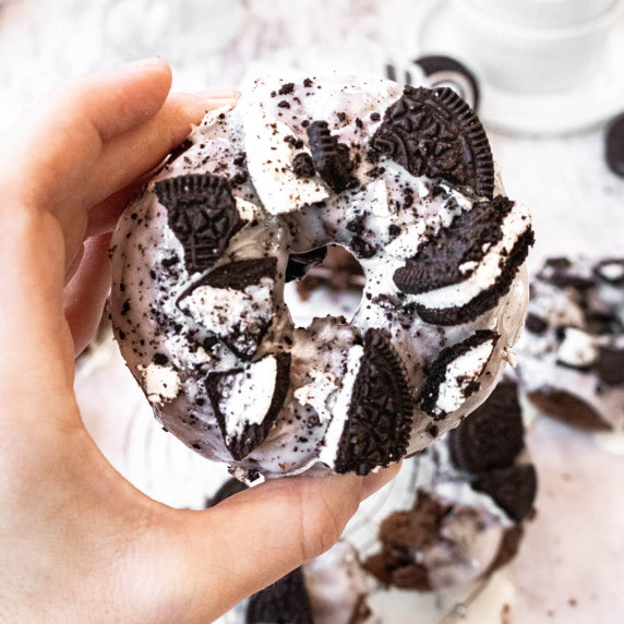 oreo baked donut with oreo pieces