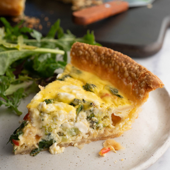 A slice of vegetable quiche