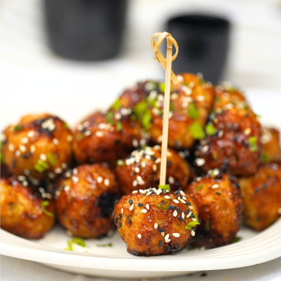 chicken teriyaki meatballs on a plate