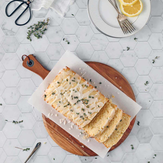 vegan lemon pound cake on parchment paper